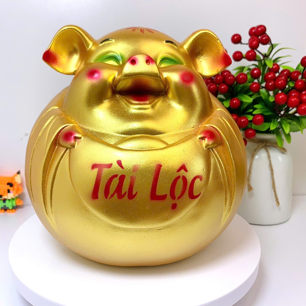 Heo đất tiết kiệm Bụng Bự Tài Lộc phong thủy size to- ống tiết kiệm lợn đất tiết kiệm trang trí
