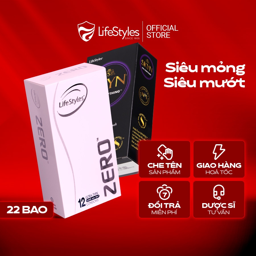 Ảnh Combo Mỏng Chạm Đỉnh - Bao cao su LifeStyles Zero 12 bao + 1 Bao cao su Lifestyles Skyn Elite Nonlatex 10 bao 1