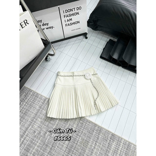 QCL1 6665 Chân váy dạ xếp ly nhỏ kèm dây xích hoa đẹp xuất sắc mix cả thế giới
