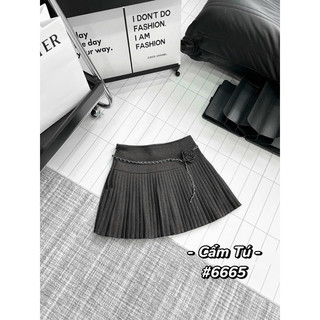 QCL1 6665 Chân váy dạ xếp ly nhỏ kèm dây xích hoa đẹp xuất sắc mix cả thế giới