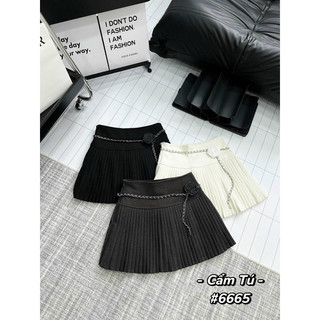 QCL1 6665 Chân váy dạ xếp ly nhỏ kèm dây xích hoa đẹp xuất sắc mix cả thế giới