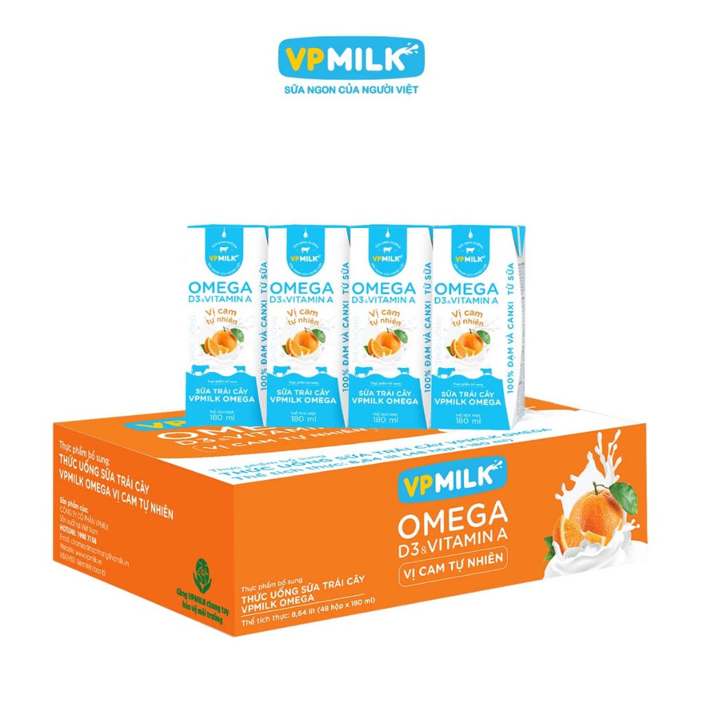 Ảnh Sữa trái cây VPMILK Omega vị CAM tự nhiên hộp 180ml (4 hộp x 6) 1