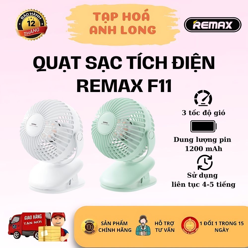 Quạt tích điện F11 Remax - Pin 1200mAh - Xoay 360 độ - 3 chế độ gió ...
