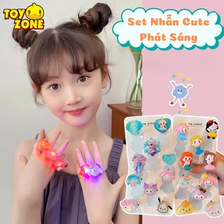 Set 5 Nhẫn Cute Phát Sáng Dành Cho Bé Với Họa Tiết Kuromi, Thỏ Hồng, Công Chúa, Dâu Tây Elsa Cún Vàng Đáng Yêu