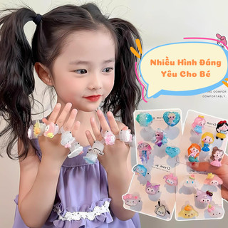 Set 5 Nhẫn Cute Phát Sáng Dành Cho Bé Với Họa Tiết Kuromi, Thỏ Hồng, Công Chúa, Dâu Tây Elsa Cún Vàng Đáng Yêu
