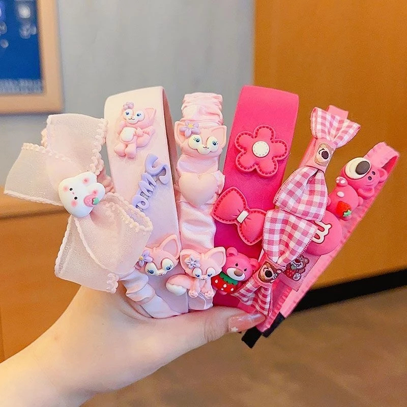 Set 3 Băng Đô Cài Tóc Vải Nhiều Màu Họa Tiết Hoạt Hình Dễ Thương Cho Bé Phong Cách Hàn Quốc Empoli