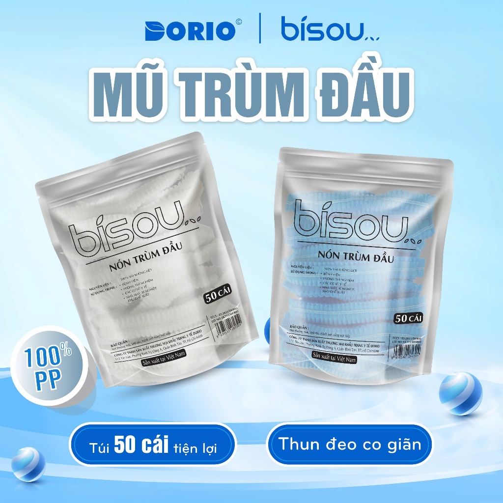Thùng 20 túi, 1000 cái mũ trùm đầu vải không dệt hiệu BISOU