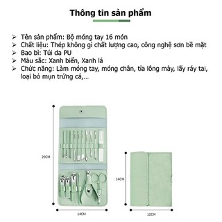 Bộ Bấm Móng Tay 16 Món Dụng Cụ Làm Đẹp Bộ Cắt Móng Tay, Làm Nail, Nặn Mụn Cao Cấp - Chăm Sóc Móng Chuyên Nghiệp