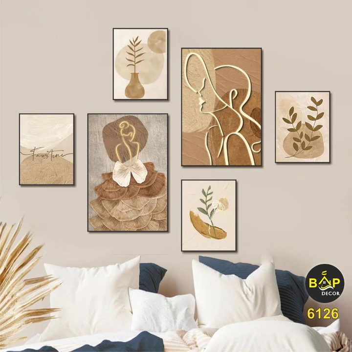 Set 6 tranh decor dán tường, tranh dán tường kèm băng dính trang trí phòng khách phòng ngủ đồ decor trang trí nhà cửa