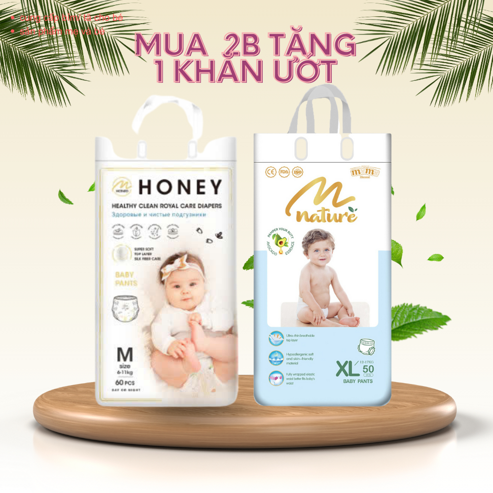 ( 2B- TẶNG 1 KHĂN ƯỚT ) Bỉm quần/dán MOMO DIAMOND NATURE/MOMO HONEY hữu ...