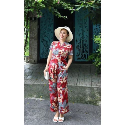Set Đồ bộ trung niên cách điệu cho mẹ, áo có cổ, quần ống rộng, quần giả váy, chất lụa nhập HAN.T Shop Ms30