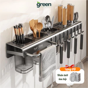 Kệ để đũa dao Greenhome, Kệ nhà bếp đa năng treo tường chất liệu thép carbon không cần khoan đục