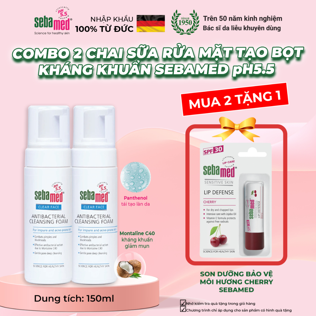 Ảnh Combo 2 chai Sữa rửa mặt tạo bọt kháng khuẩn giảm mụn Sebamed Cleansing Foam pH5.5 (150ml) 1