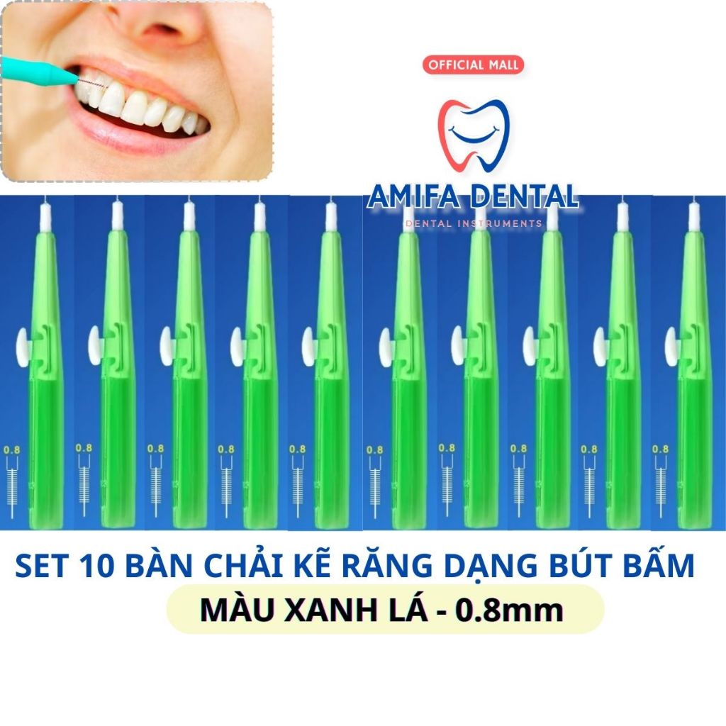 Set 10 Bàn Chải Kẽ Răng Dạng Bút, Bàn Chải Niềng Răng, Chỉnh Nha, Bàn Chải Dạng Trượt Tiện Lợi