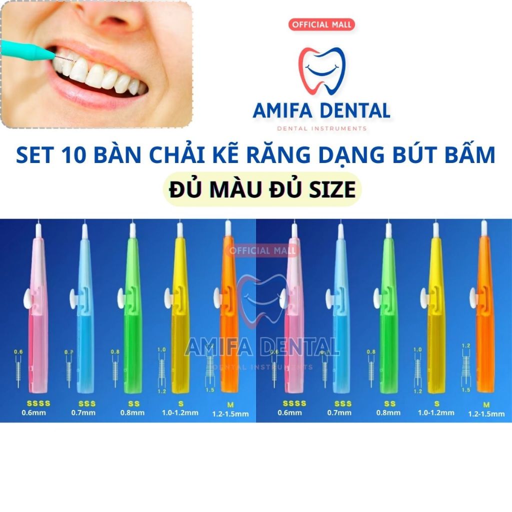 Set 10 Bàn Chải Kẽ Răng Dạng Bút, Bàn Chải Niềng Răng, Chỉnh Nha, Bàn Chải Dạng Trượt Tiện Lợi