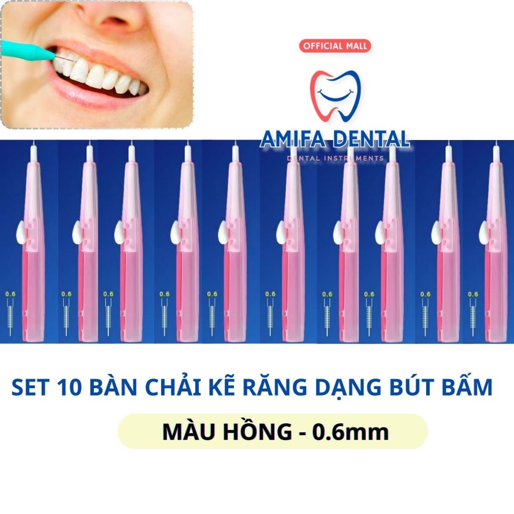 Set 10 Bàn Chải Kẽ Răng Dạng Bút, Bàn Chải Niềng Răng, Chỉnh Nha, Bàn Chải Dạng Trượt Tiện Lợi
