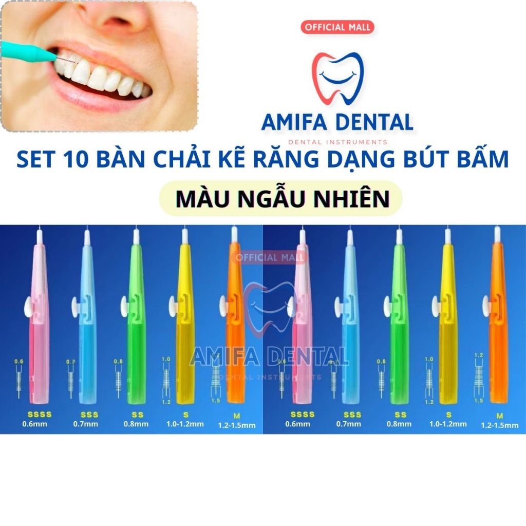 Set 10 Bàn Chải Kẽ Răng Dạng Bút, Bàn Chải Niềng Răng, Chỉnh Nha, Bàn Chải Dạng Trượt Tiện Lợi