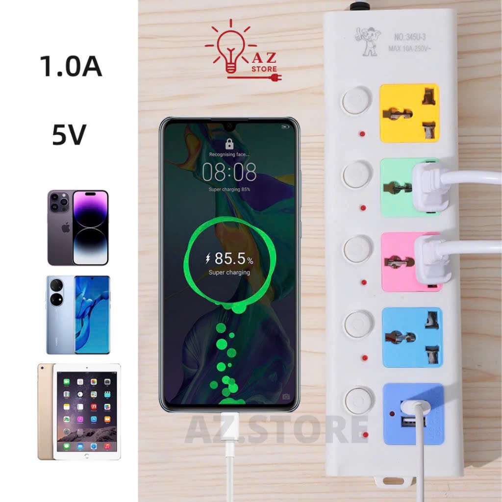 Ô điện 5m sạc điện thoại kèm 4 lỗ 3 chấu chắc chắn, Ô điện b40 dây dài 5m ô điện đa năng