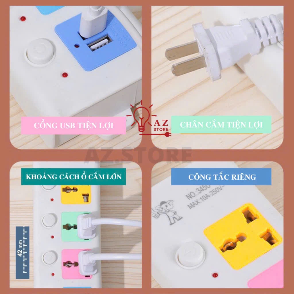 Ô điện 5m sạc điện thoại kèm 4 lỗ 3 chấu chắc chắn, Ô điện b40 dây dài 5m ô điện đa năng