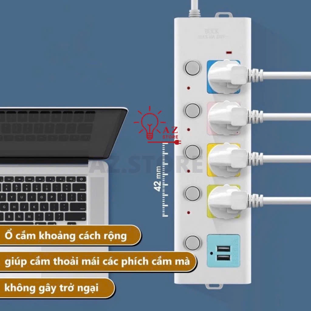 Ô điện 5m sạc điện thoại kèm 4 lỗ 3 chấu chắc chắn, Ô điện b40 dây dài 5m ô điện đa năng
