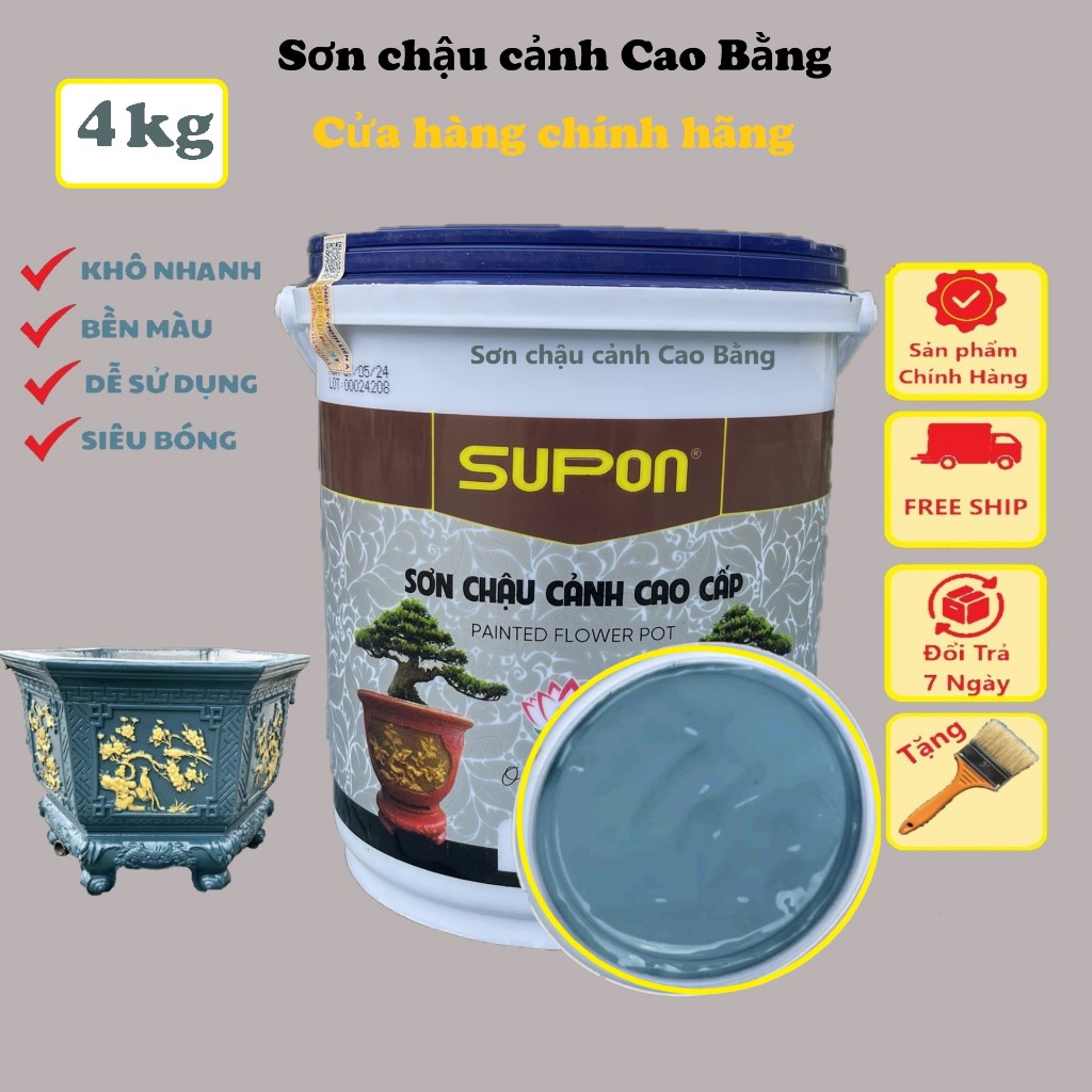 [Hộp 4kg] Sơn chậu cảnh màu Ghi Xanh Đá 0016 - sơn SuPon siêu bóng ...