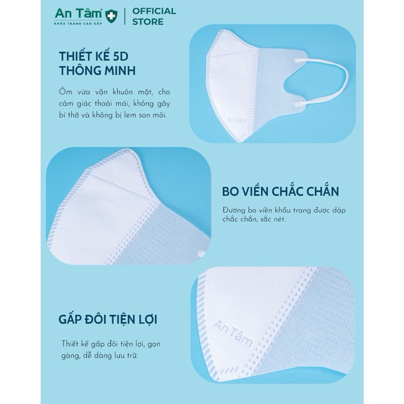 5D MASK-Thùng 1000cái Khẩu trang 3 lớp kháng khuẩn chính hãng An Tâm ôm sát khuôn mặt, bảo vệ tối ưu