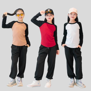 Bộ thu đông bé gái chất Cotton phối màu - Bộ dài tay bé gái size từ 15-38kg-  Loza Kids PG130