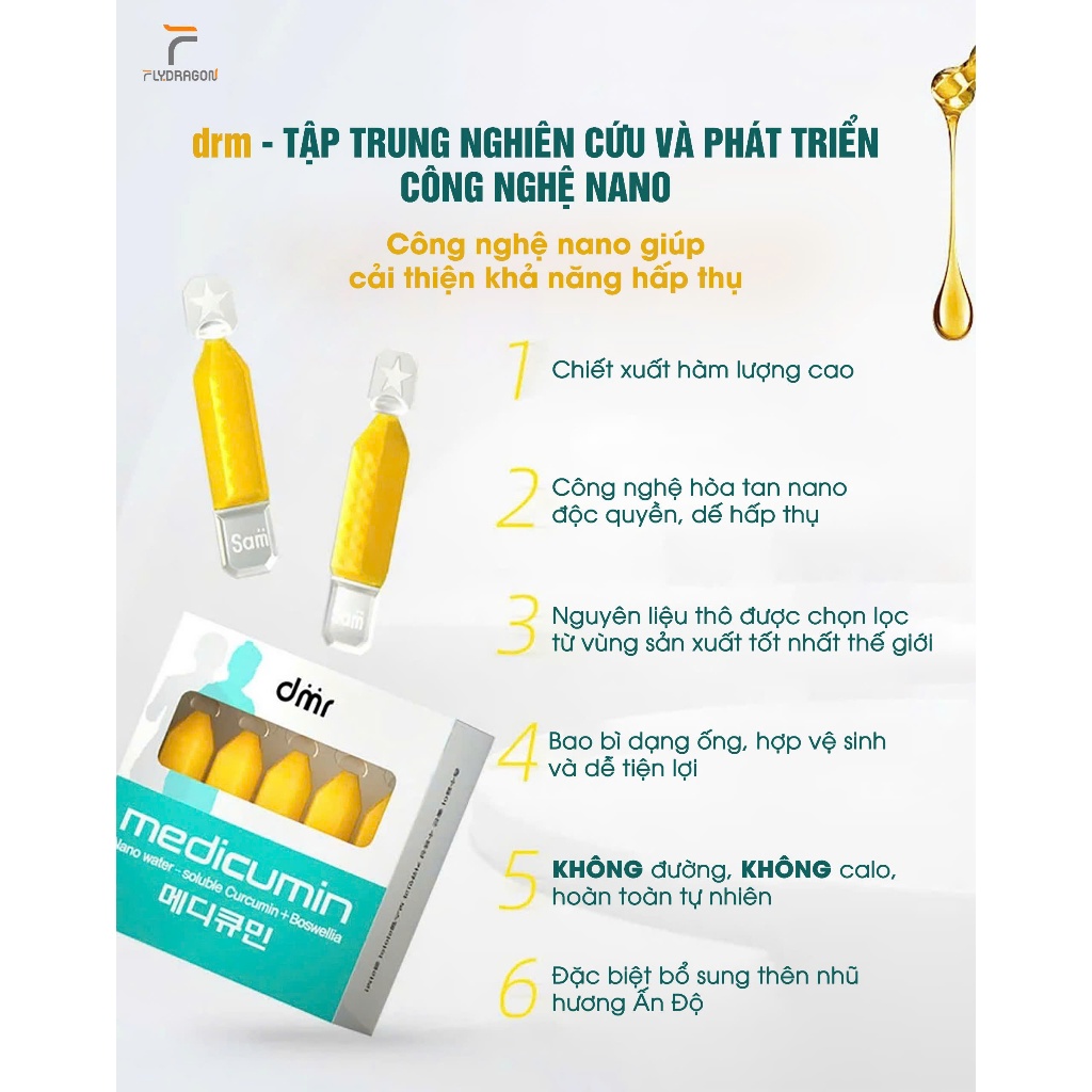 Tinh nghệ Nano Curcumin Hàn Quốc Medicumin DMR ngăn ngừa lão hóa hộp 10 ống