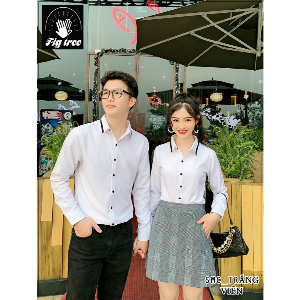 Combo Áo Gia Đình Fig Tree Màu Trắng Viền Cổ Màu Đen Model Cho Gia Đình Đi Tiệc, Chụp Hình, fullsize