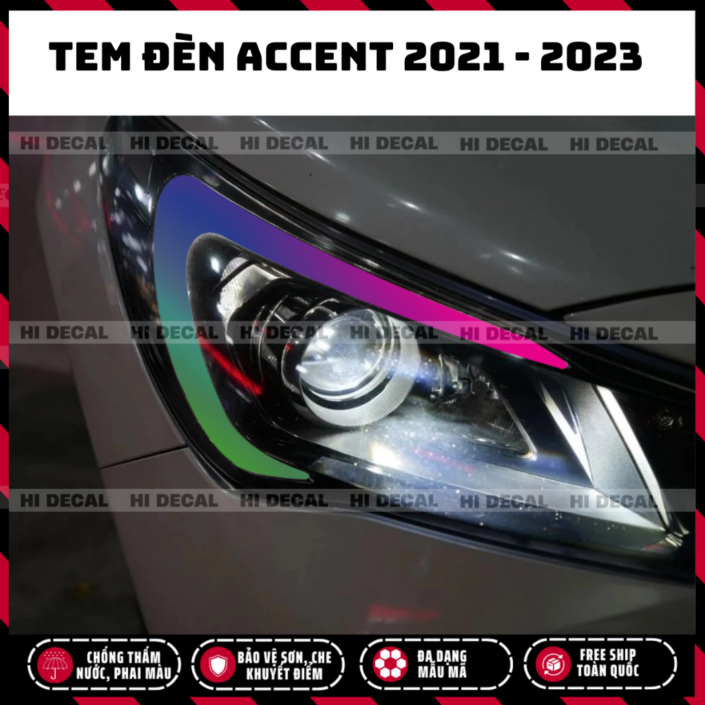 Tem dán đèn demi xe Accent 2021-2023 (1 cặp)| Tem trang trí cao cấp chống thấm nước, phai màu, chịu nhiệt tốt