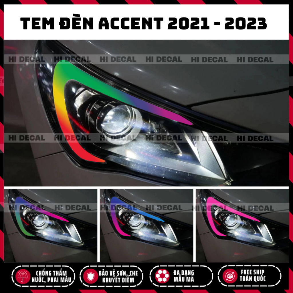 Tem dán đèn demi xe Accent 2021-2023 (1 cặp)| Tem trang trí cao cấp chống thấm nước, phai màu, chịu nhiệt tốt