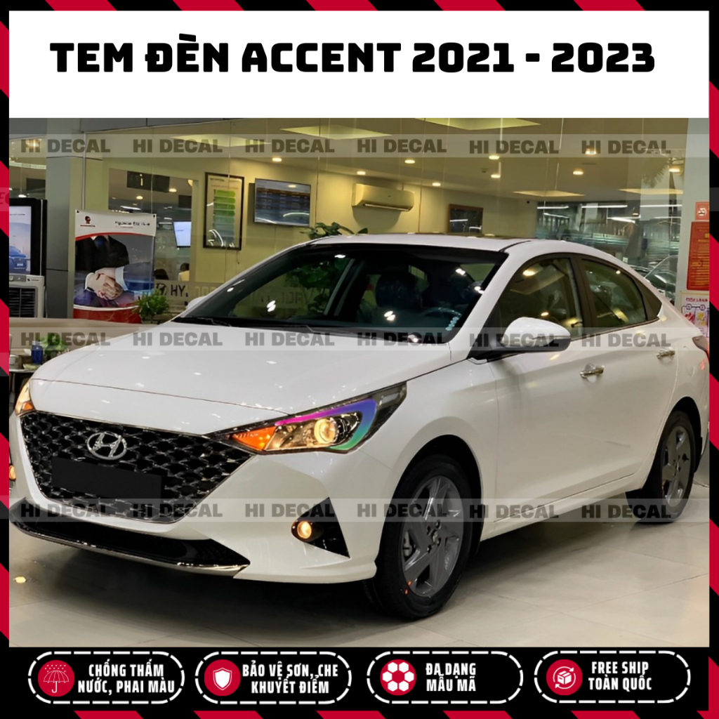 Tem dán đèn demi xe Accent 2021-2023 (1 cặp)| Tem trang trí cao cấp chống thấm nước, phai màu, chịu nhiệt tốt