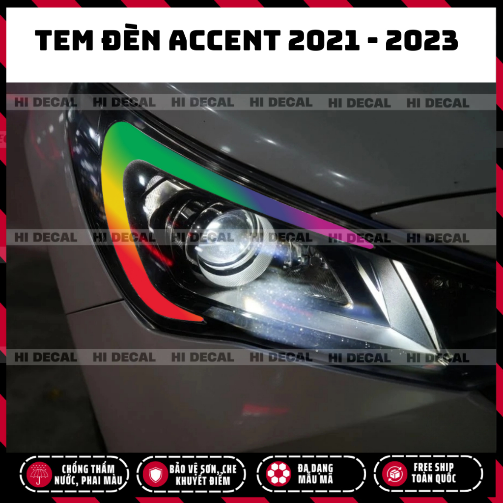 Tem dán đèn demi xe Accent 2021-2023 (1 cặp)| Tem trang trí cao cấp chống thấm nước, phai màu, chịu nhiệt tốt