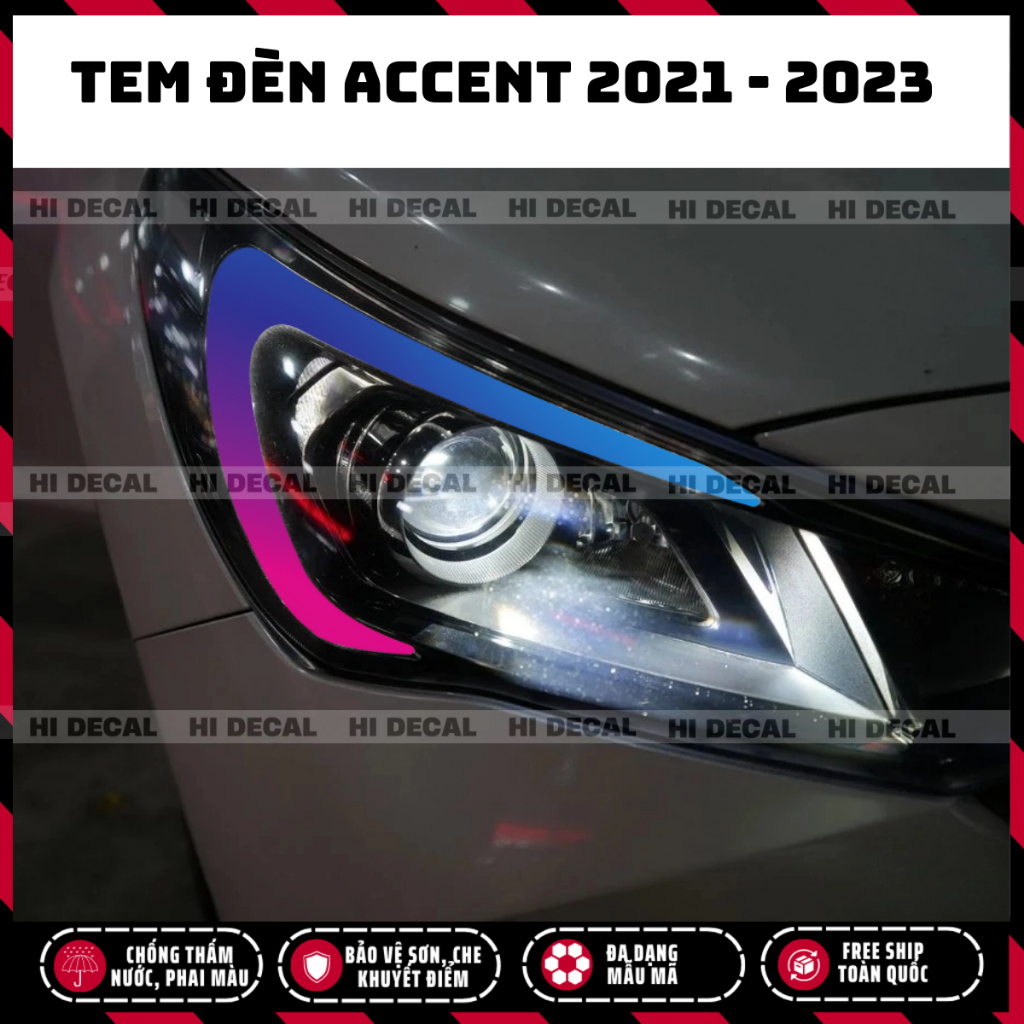 Tem dán đèn demi xe Accent 2021-2023 (1 cặp)| Tem trang trí cao cấp chống thấm nước, phai màu, chịu nhiệt tốt