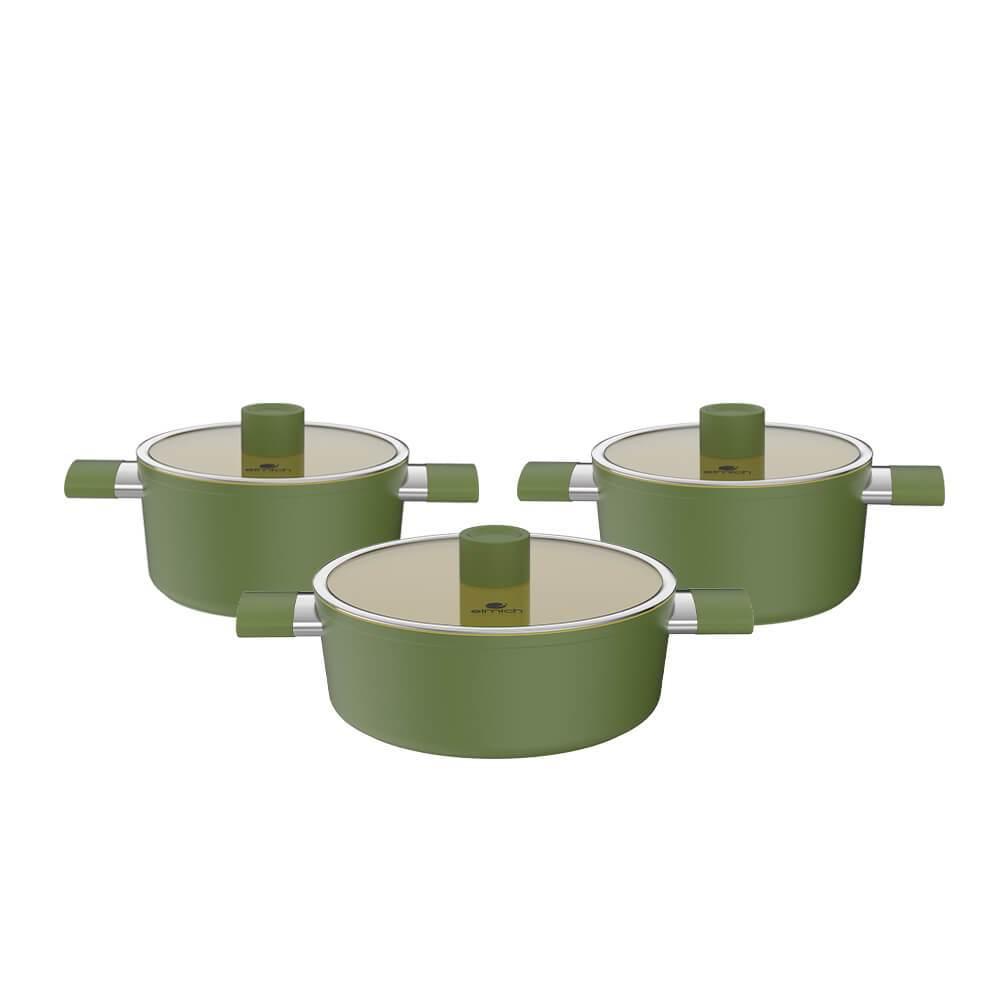 Bộ nồi phủ sứ an toàn Elmich Olive EL-5220/5233OV03- Size 18,20,24cm