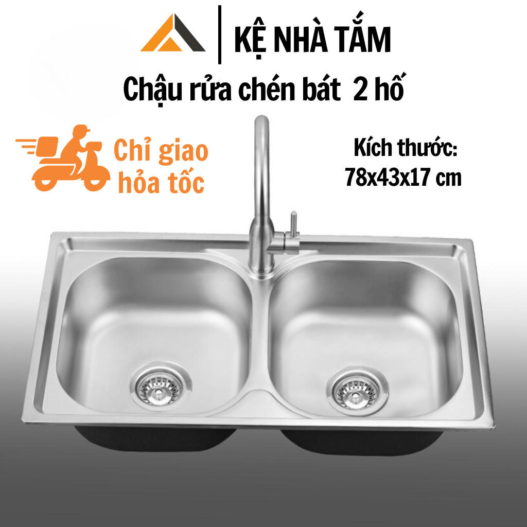 Chậu rửa chén bát 2 hố cân, bồn rửa chén INOX mỏng kích thước ...