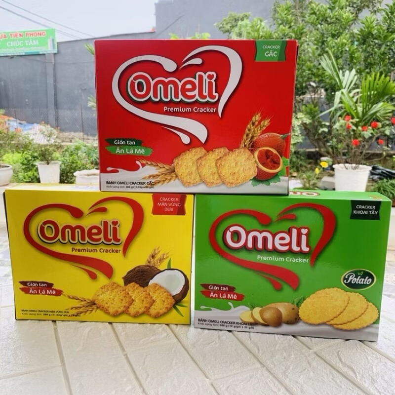 Bánh Omeli Cracker Hộp 288G Khoai Tây/Vừng dừa/Gấc | Shopee Việt Nam