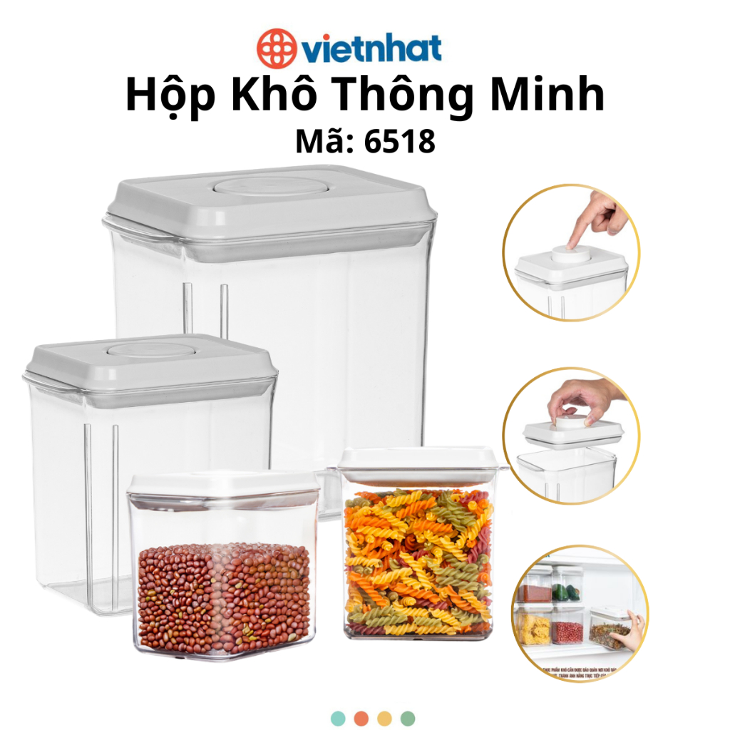 Hộp đựng đồ khô, Hộp đựng thực phẩm có nắp đậy thông minh chính hãng Việt Nhật