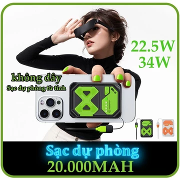 Sạc Dự Phòng,Củ Sạc Nhanh,Sạc Dự phòng Không Dây 20.000 mAh Bộ sạc dự phòng không dây hút từ tính 34W/22W