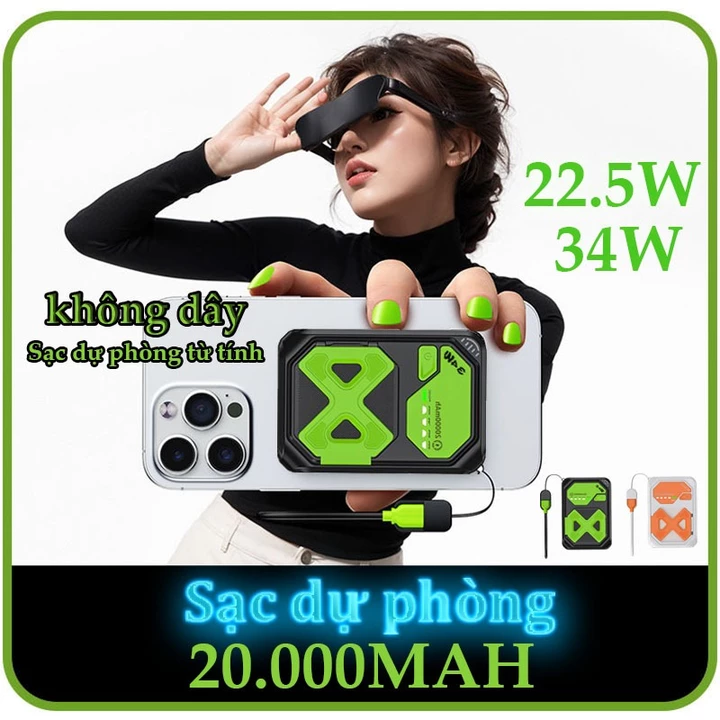 Sạc Dự Phòng,Củ Sạc Nhanh,Sạc Dự phòng Không Dây 20.000 mAh Bộ sạc dự phòng không dây hút từ tính 34W/22W