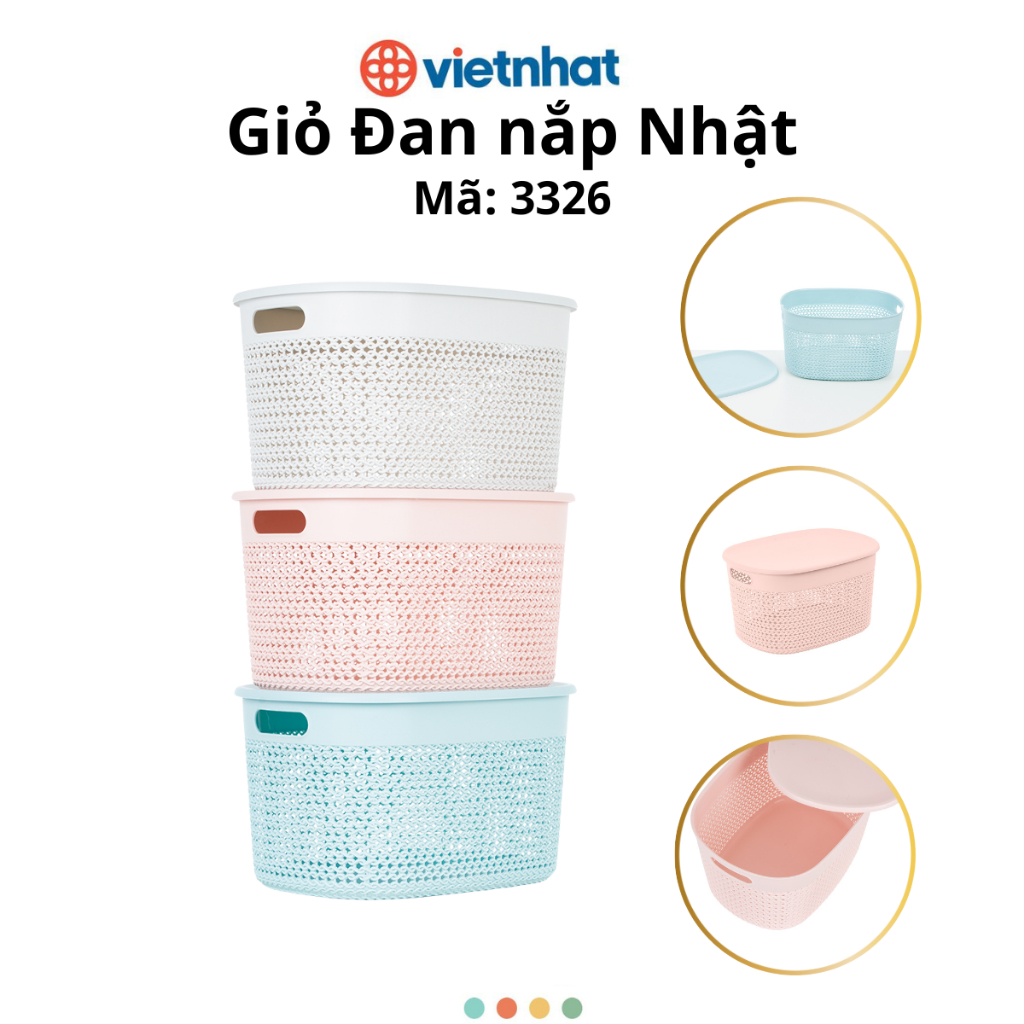 Giỏ đan nắp Nhật - Giỏ đựng đồ có nắp chống bụi bẩn Chính Hãng Việt Nhật (mã 3326)