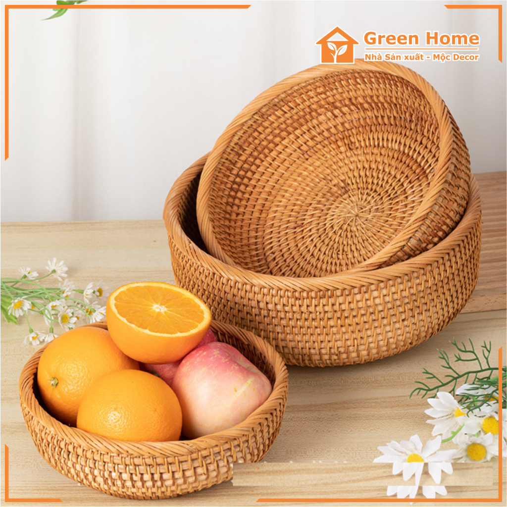 Giỏ Mây Hình tròn, Khay Mây Đựng Trái Cây, Bánh Kẹo, Đồ Gia Dụng, Phụ Kiện Decor Mộc Mạc
