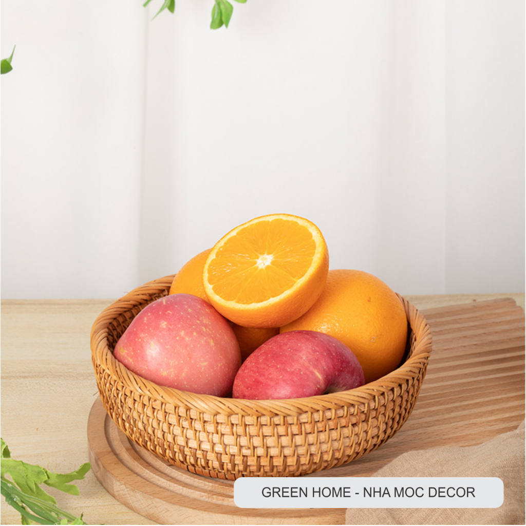 Giỏ Mây Hình tròn, Khay Mây Đựng Trái Cây, Bánh Kẹo, Đồ Gia Dụng, Phụ Kiện Decor Mộc Mạc