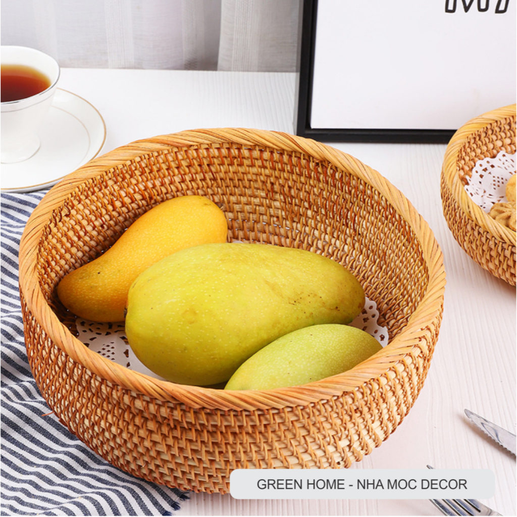 Giỏ Mây Hình tròn, Khay Mây Đựng Trái Cây, Bánh Kẹo, Đồ Gia Dụng, Phụ Kiện Decor Mộc Mạc