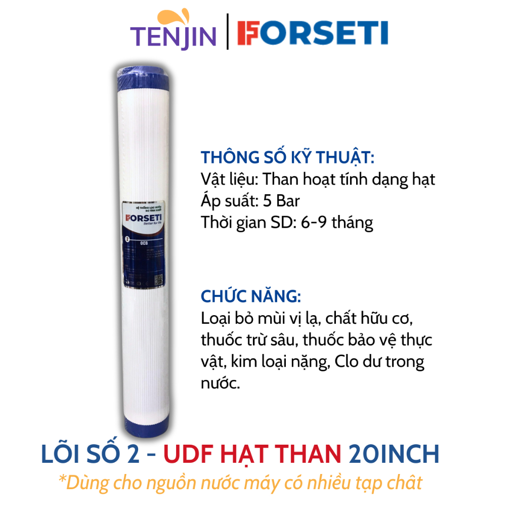 Lõi Lọc Số 2 20 INCH UDF Bên Trong Than Hoạt Tính Dạng Hạt, Bên Ngoài Lớp Bông PP Lọc Đầu Nguồn Cho Nước Sinh Hoạt