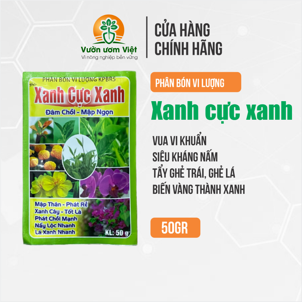 Phân bón lá XANH CỰC XANH nuôi dưỡng bộ lá khỏe mạnh, xanh mướt dày, hạn chế sâu bệnh - 50gr