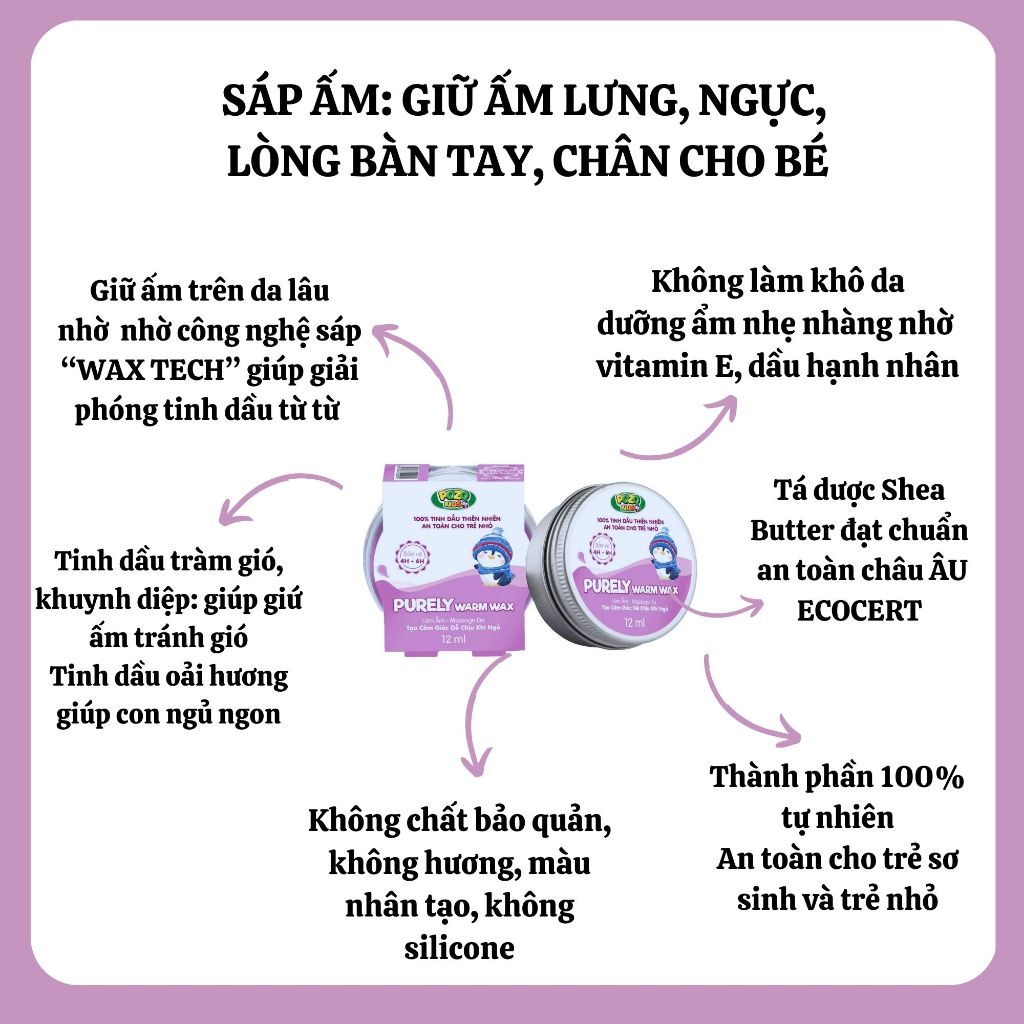 Sáp Giữ Ấm Pozo an toàn cho bé tránh cảm - giữ ấm mùa đông,bé nằm điều hoà lọ 12ml  Pozokid - Perely Warmx Wax