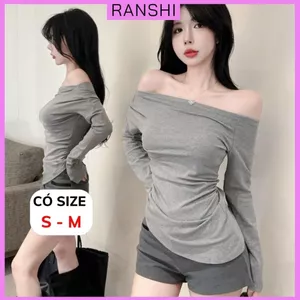 Áo Trễ Vai Dài Tay RANSHI Thiết Kế Nhún Eo Ôm Dáng Tôn Body Chất Thun Gân Dày Dặn
