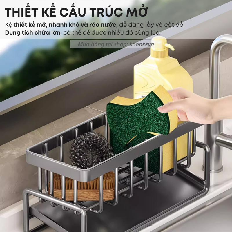 Kệ Giá Để Đồ Rửa Chén Bát Bồn Rửa KOOBEE Thép Carbon Không Gỉ Chống Xước Kèm Khay Hứng Nước Tiện Lợi | 160