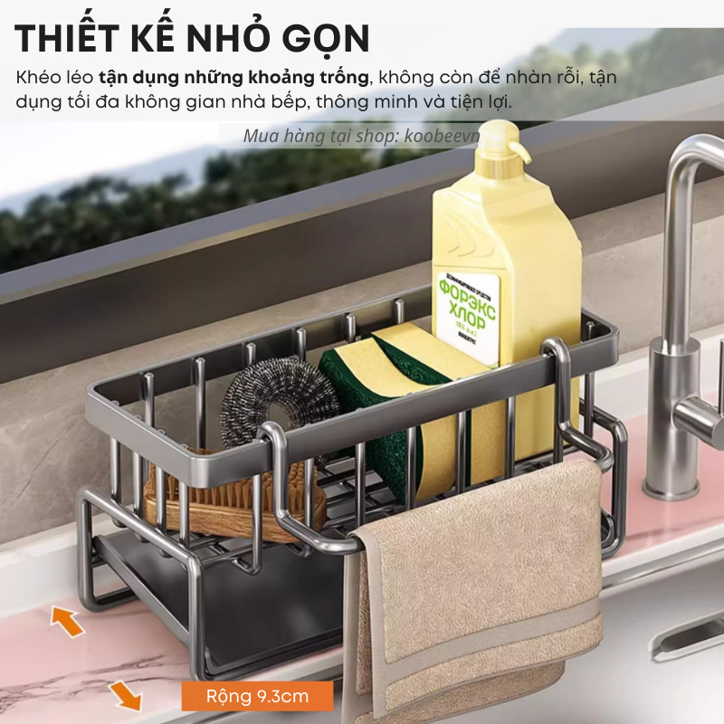 Kệ Giá Để Đồ Rửa Chén Bát Bồn Rửa KOOBEE Thép Carbon Không Gỉ Chống Xước Kèm Khay Hứng Nước Tiện Lợi | 160